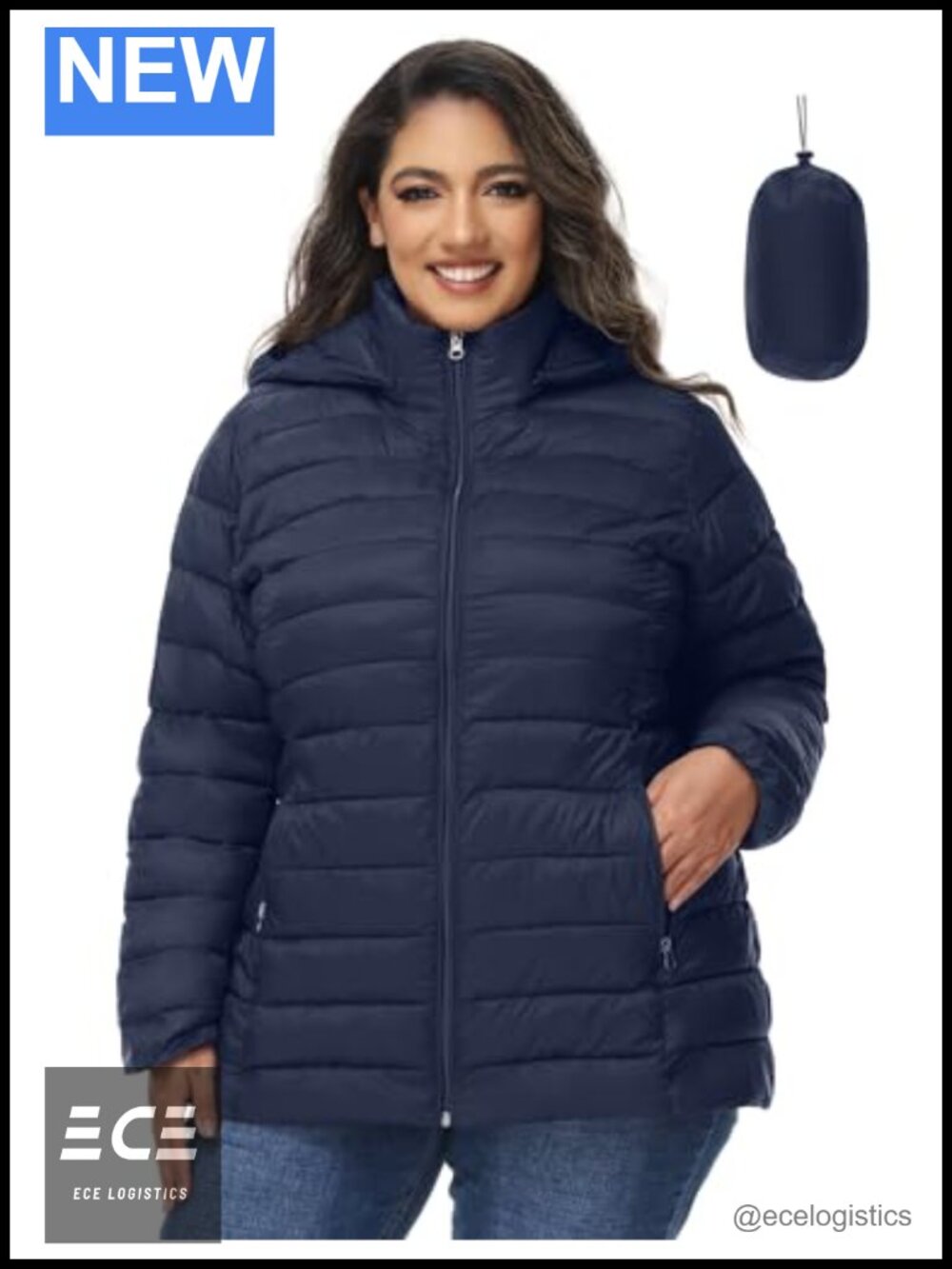 Women's Plus Size Packable Puffer Jacket Detachable Hood Quilted Travel Coat